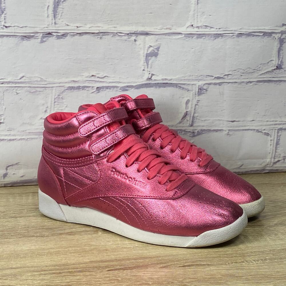 Reebok Freestyle Hi Pink Metallic High Top Shoes Women's 7 Retro 80s Sneakers